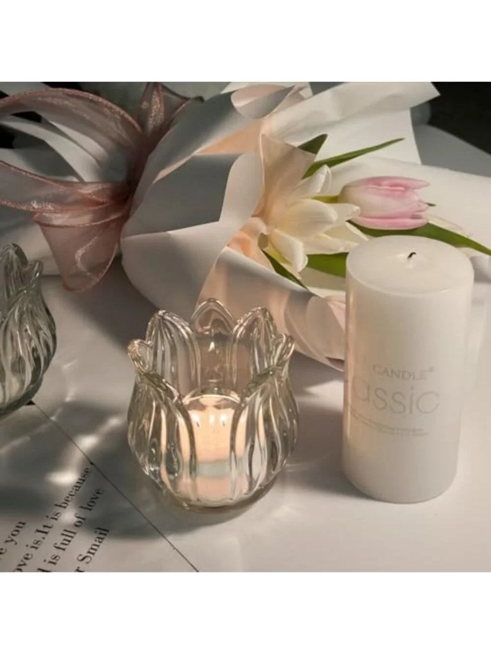 Set of 6 Clear Glass Tulip Votive Candle Holders for Weddings, Parties & Décor